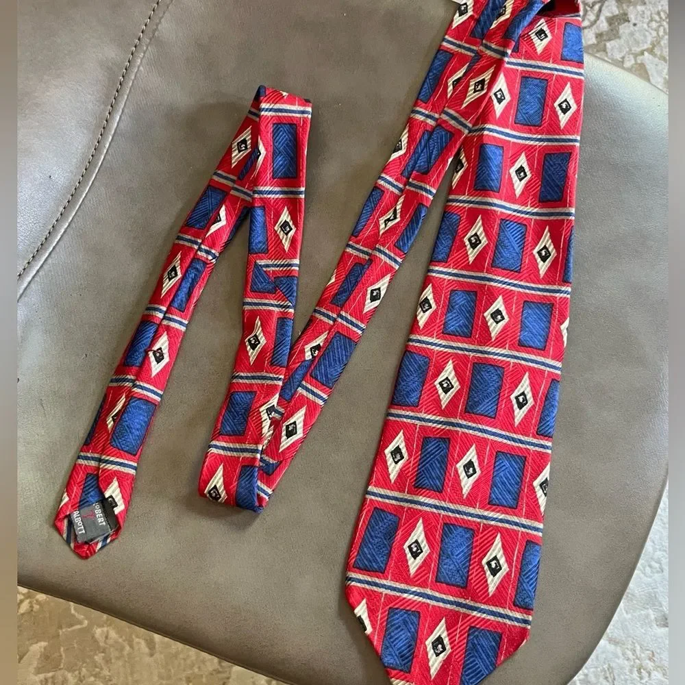 Vintage Robert Talbott Silk Tie Red Blue Geometric Diamond Print 90s Menswear